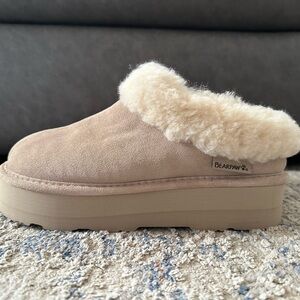 BearPaw Tan Suede Mules with Plush Lining